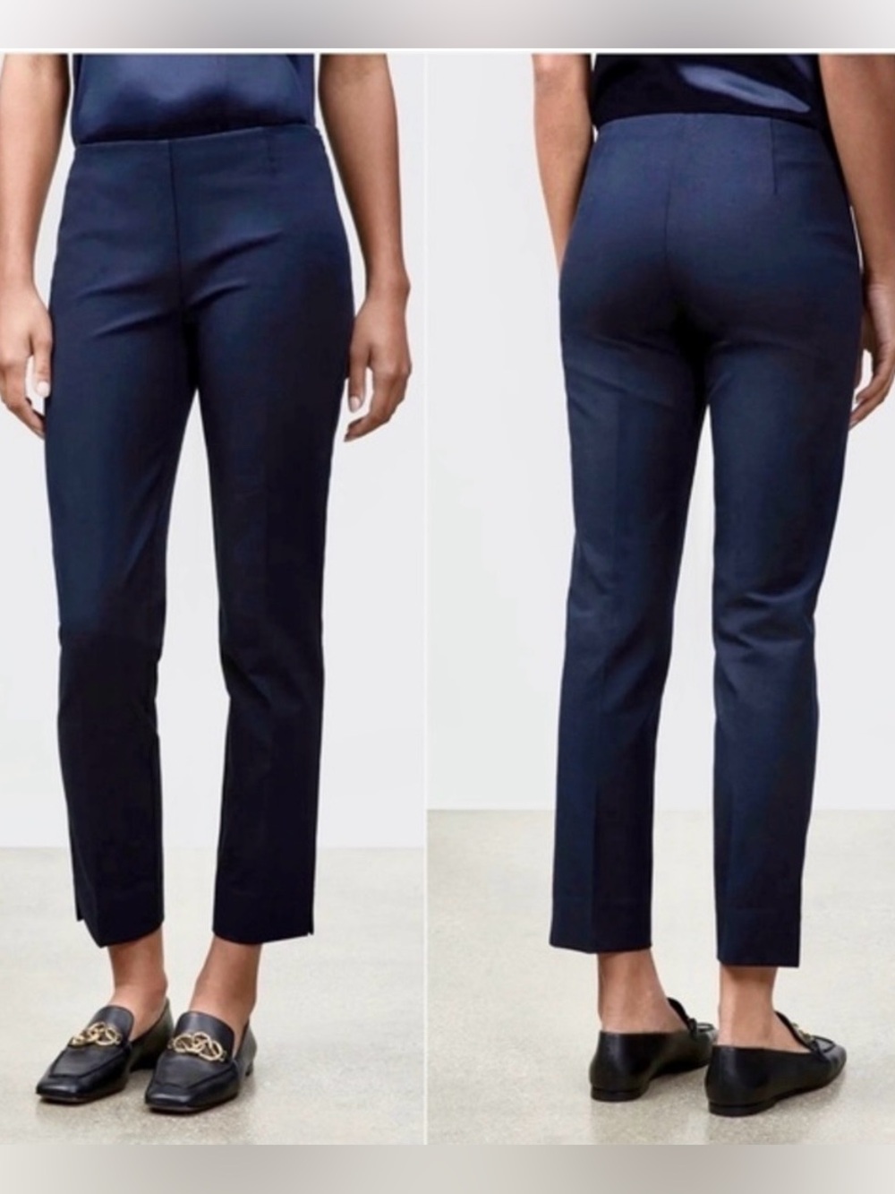 Lafayette 148 New York Bleecker Cropped Straight Leg Pants, Ink / Navy | Size 2